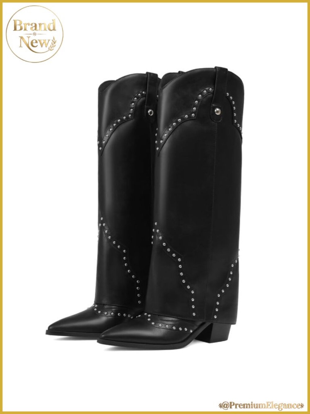 Erocalli Knee High Western Cowboy Boots Fold Over Pointed Toe
